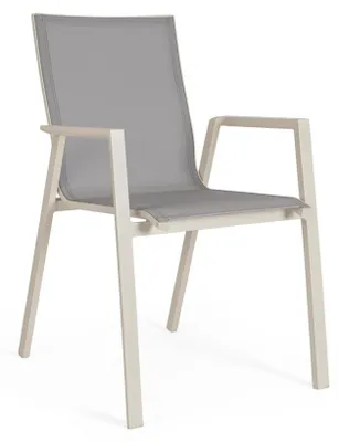 Produktbild von 4er-Set Gartenstühle RONDA aus hellgrauem Textilene und mit beigem Aluminiumgestell