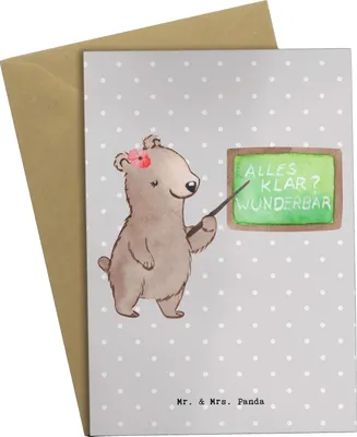 Produktbild von Mr. & Mrs. Panda Klappkarte Deutschlehrerin Herz - Grau Pastell - Geschenk, osterkarte, einladungskarten, Deutschunterricht, weihnachtskarten, Glückwunschkarte