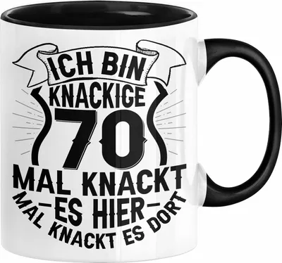 Produktbild von 70er Geburtstag Geschenk Männer Frauen Ich Bin Knackige 70 Tasse Geschenkidee Lustiger Spruch Opa 70. Geburtstag Kaffee-Becher (Schwarz)