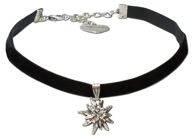 Productafbeelding van Alpenflüstern: Traditioneel fluwelen kraagband met strass-edelweiss, klein - Traditionele ketting, smal