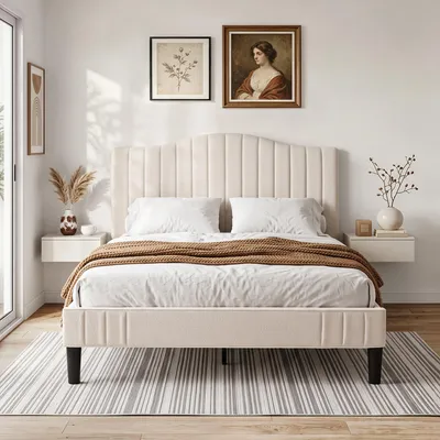 Productafbeelding van VECELO Gestoffeerd bed 140x200 cm, tweepersoonsbed, bedframe bekleed met teddy stof, met verstelbare hoogte