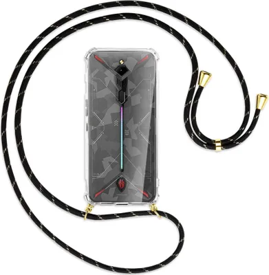 Produktbild von Handykette Backcover-Schutzhülle mit Band (Metall goldfarben) für ZTE Nubia Red Magic 3 / 3s - schwarz/gold