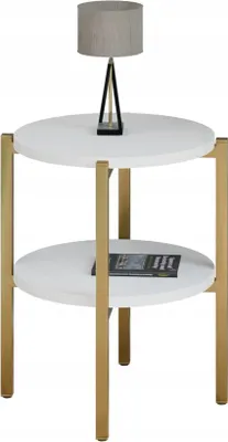 Zdjęcie produktu dla Stolik nocny okrągły nowoczesny z półką 35x35x46 cm metalowy złoty