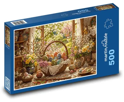 Produktbild von Puzzle 500 Osterfenster mit Blumen - martinpuzzle