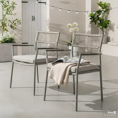Produktbild von home24 Gartenstuhl - 2er-Set - Aluminium / Polyester - Grau