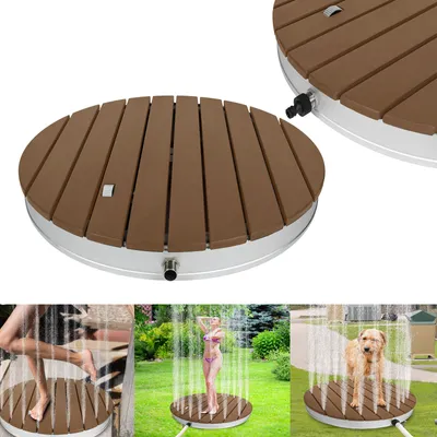 Image de UISEBRT WPC Douche de jardin Douche extérieure Douche de sol Douche mobile d'extérieur Piscine aspect bois, Rond brun, Douche de camping, Douche de jardin