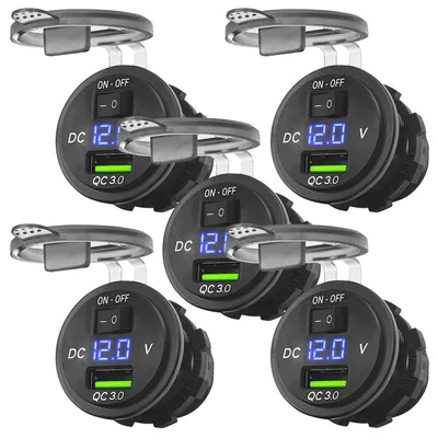 Produktbild von ProRide 12V USB Einbaudose 1x USB Schalter Voltmeter 5V/2,4A Blau 5 Stück