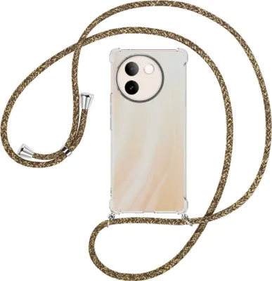 Produktbild von Handykette Backcover-Schutzhülle mit Band (Metall silberfarben) für vivo V30e 5G - braun+beige