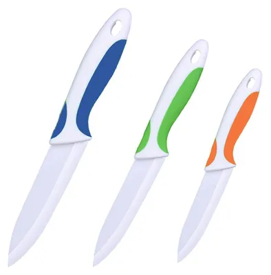 Keramik-Messerset 3-teilig, bunte Griffe, weiße Klingen