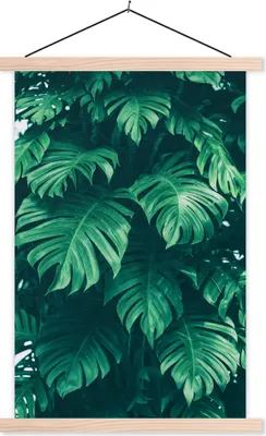 Produktbild von MuchoWow® Textilposter Monstera - Blätter - Pflanzen - Dschungel - Natur 60x90 cm mit holzfarbenen Rahmen - Textil