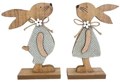 Houten Paashaas-Set, 2 Stück, 15,5 cm, Natur, Dekofiguren