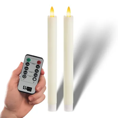 Image de Meisterhome® Bougies LED sur tige, lot de 2 - Bougies LED - 23 cm de haut - Bougies sans flamme en cire véritable - Lumière blanche chaude vacillante - Fonctionne avec des piles - Idéal pour la décoration de table, l'Avent & Noël, Couleur:Ivoire