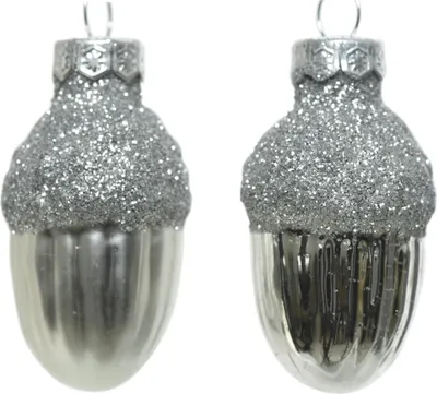 Produktbild von Christbaumschmuck Eicheln 4cm Glas 12 Stück - Silber