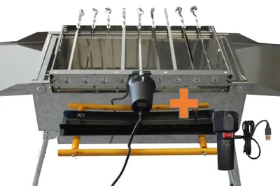 Produktbild von walexo BBQ Grill Mangal Schaschlikgrill, incl. 14 Spieße + Spießdreher 230V / 5V USB-Antrieb und 9 Grillspieße