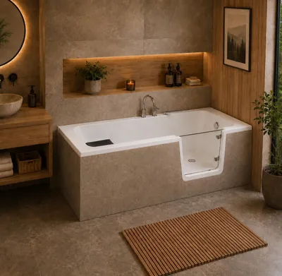Produktbild von AQUA for you | Badewanne - AVO - Acrylbadewanne – 150x75 cm - universell - Weiß - mit Tür, Schürze, Sitz, Seniorenbadewanne