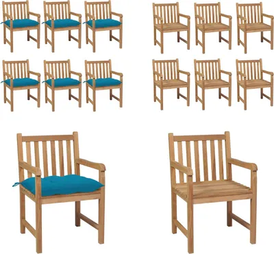 Image de vidaXL Chaises de jardin, lot de 6 avec coussins bleu clair, en teck massif - Chaise de jardin - Chaises de jardin - Fauteuil de jardin - Chaise en bois