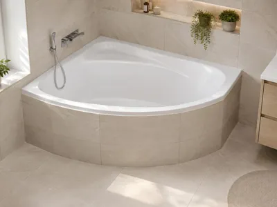 Produktbild von AQUA for you | Badewanne - Polimat Frida - Asymmetrische Eckbadewanne - 140x80 cm - Links - Weiß - mit Siphon, Gestell, Acrylwanne