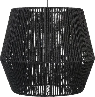 Produktbild von BELIANI Hängeleuchte Schwarz Papiergeflecht Schirm Trommelform mit Langem Kabel Boho Stil Skandi Rustikal für Esstisch Wohnzimmer Flur Wohnküche
