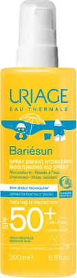 A product shot of a yellow spray bottle for sunscreen.
