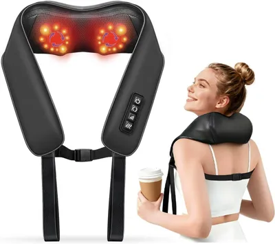 Produktbild von Nackenmassagegerät, Shiatsu Massagegerät, Rückenmassagegerät, Elektrisches Massagegerät mit Wärme, Schmerzlinderung, für Schulter, Rücken, Beine, Füße