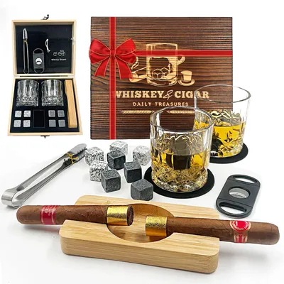 Whisky-Geschenkset 16-tlg. mit 2 Gläsern, 8 Granitsteinen & Holzbox