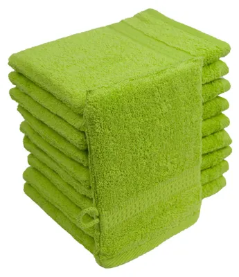 Produktbild von Waschhandschuhe Waschlappen 10er Set Apfel Grün 100 % Baumwolle Frottee 500g/m² 16x21