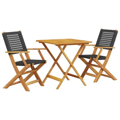 Produktbild von 3-tlg. Bistro-Set Schwarz Poly Rattan und Massivholz