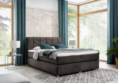 Produktbild von Boxspringbett Schlafzimmerbett Bett BARTOLO DELUX Stoff Braun 160x200cm