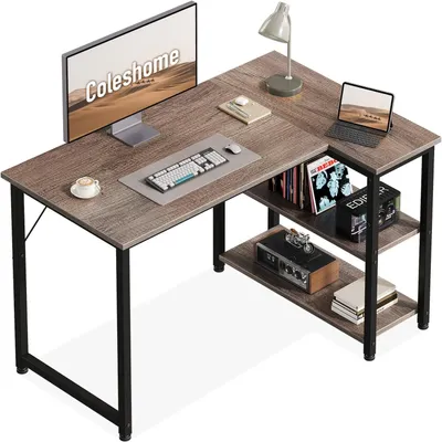 Imagen del producto de Escritorio de juego en forma de L, con estantería reversible, de 100x70 cm, ideal para trabajar desde casa