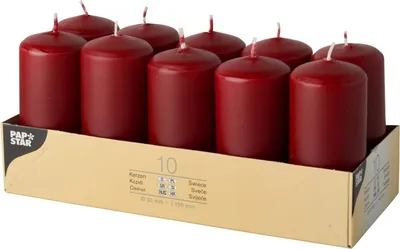 Produktbild von 10 Papstar Stumpenkerzen Ø 40 mm, 90 mm bordeaux 17914