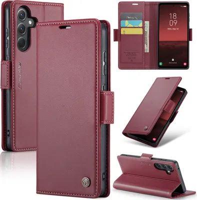 Produktbild von Galaxy A35 Hülle, Leder Brieftasche Kartenfach Schutzhülle mit Standfunktion für Samsung Galaxy A35 Rot