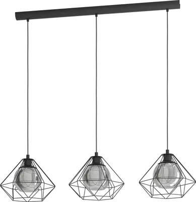 Produktbild von EGLO Pendelleuchte Vernham, 3 flammige Hängelampe Vintage, Industrial, Retro, Hängeleuchte aus Stahl und Rauchglas, Schwarz, Esstischlampe mit E27