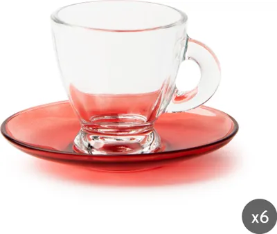 Produktbild von Excelsa Set Von 6 Espressotassen mit untertassen Petra Glas 9 cl Rot