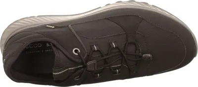 A black Ecco Exostride shoe is shown from a top-down perspective against a white background.