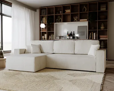 Produktbild von Ecksofa mit Schlaffunktion Amalia L -Ecksofa Cord -LINKS, L-Form, Schlafsofa, Ecksofas schlaffunktion, Eckcouch Beige