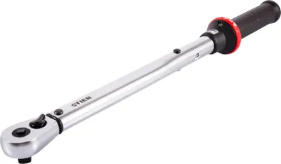 Produktbild von STIER Drehmomentschlüssel mit Umschaltknarre 3/8 Zoll, Aufnahme 20 - 100 Nm, hohe Auslösegenauigkeit, Mikrometerskala für präzise Einstellungen, Vierkantantrieb, DIN 3120