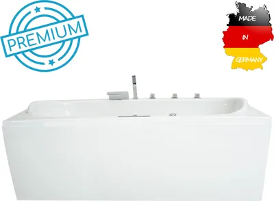 Produktbild von Basera PREMIUM Indoor Whirlpool Badewanne Palau 180 x 80 cm mit 20 Massagedüsen, Heizung, Ozongenerator, Bodenansaugung, Wasserfall, LED-Ambiente, Touchpanel, Bluetooth, Radio
