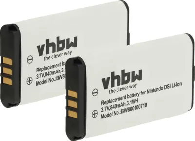 Produktbild von vhbw 2x Akku kompatibel mit Nintendo NDSi, DSi Spielekonsole (840 mAh, 3,7 V, Li-Ion)