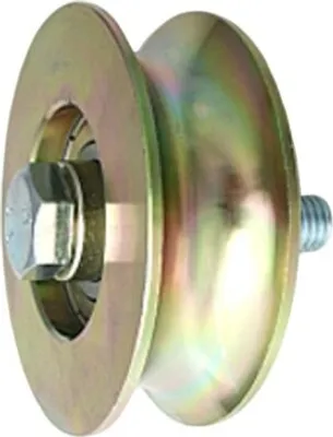 A single metal roller with a bolt and bearing, isolated on a white background.