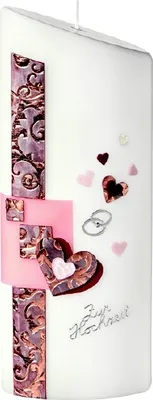Produktbild von Hochzeitskerze mit Namensverzierung und Geschenkkarton, Nr. 61, Original handverzierte Kopschitz Brautkerze