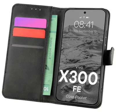 Produktbild von Handyhülle mit Klappe für Vivo X300 FE, Bizon Case Pocket, Schwarz