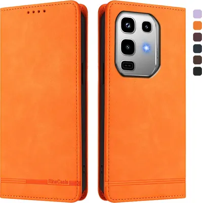 Produktbild von Hülle für Infinix Note 50 4G/Note 50 Pro 4G, Retro Kunstleder Ständer Klapphülle mit Kartenfächer und Magnetische Orange