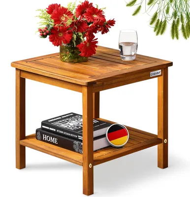 Produktbild von CASARIA® Beistelltisch Holz wetterfest FSC® zertifiziert 2 Ablagen 80kg und 20kg Tragkraft 45x45cm Balkon Terrasse Wohnzimmer Kleiner Tisch Holztisch Akazie