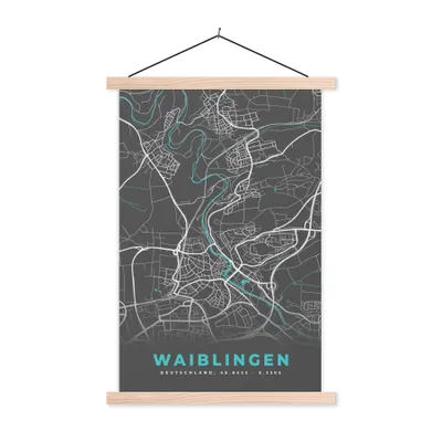 Produktbild von MuchoWow® Textilposter Deutschland - Blau - Waiblingen - Stadtplan - Karte 120x180 cm mit holzfarbenen Rahmen - Textil-Plakat