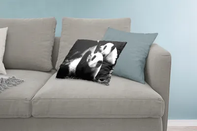 Produktbild von MuchoWow® Zierkissen Sofakissen Wohnzimmer Dekokissen 60x40 cm Pandas - Schwarz - Weiß - Kopfkissen - Polster mit Foto