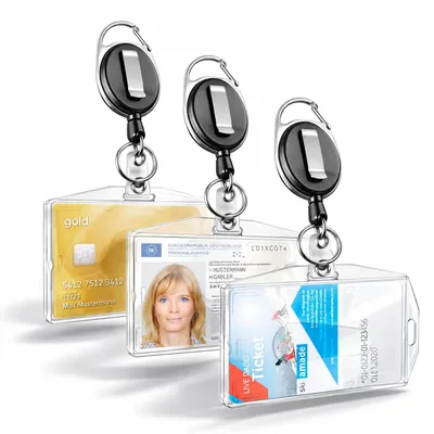 Produktbild von 3x Auswelter mit ausziehbarem Zugband, Ausweishülle Kartenhalter (3-tlg), Ausziehbares Zugband, Schlüsselring