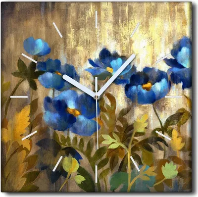 Produktbild von Coloray Uhr auf Leinwand 30x30 cm Wand Uhr Dekoration Wohnzimmer Segeltuch weiße Zeiger -Abstraktionsblumen
