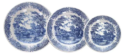 Bordenservies 18-tlg. für 6 Personen, Steingut, weiß-blau