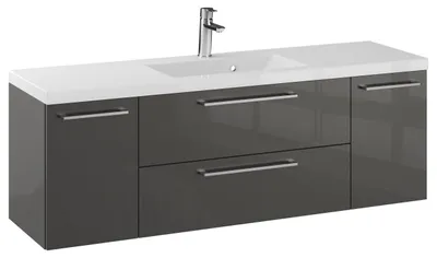 Produktbild von Rosen 140 cm Badezimmerschrank mit Waschbecken und Chrom Griffen - Zeitloses Design für Elegantes Bad