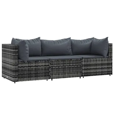 Immagine prodotto di vidaXL Set di 3 pezzi da giardino con cuscini in polirattan grigio